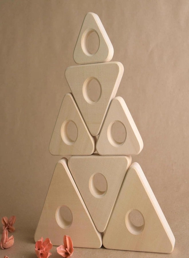 Keebori Wooden Stacking Toy for Toddlers Montessori Educational Pyramid Toy for Babies Natural 25 mm Thick Baby Stacker Blocks Natural Wood, 7 Rings (Stacking Toy Triangle) - Image 3